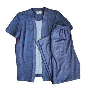 Alfred Dunner Blue 2 Piece Set Womens Size S/10 Pant Suit Layered Top and Pants